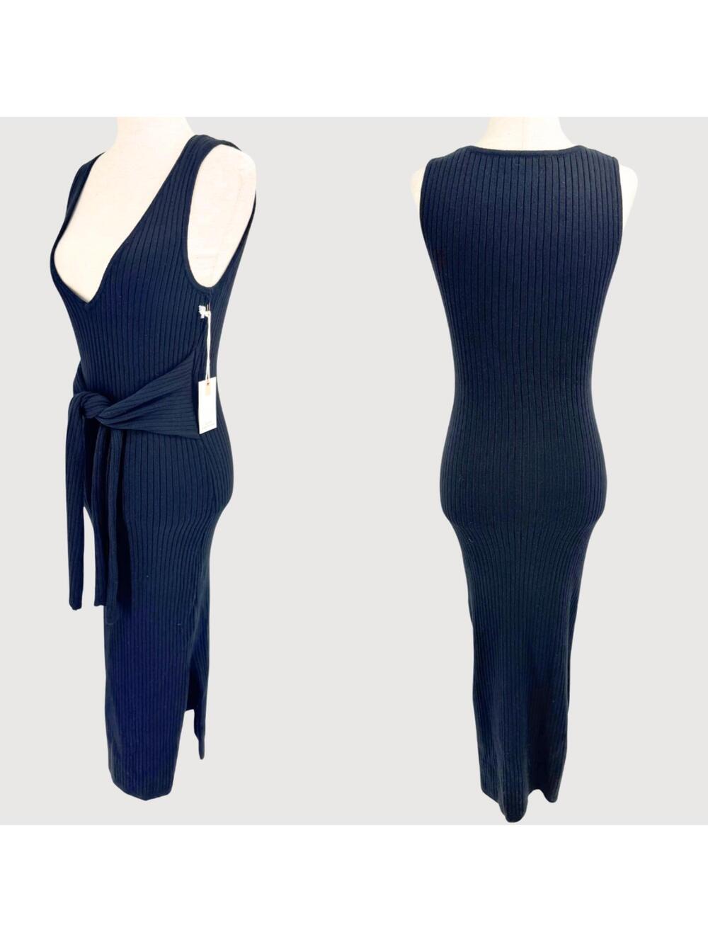 Good American Rib Knit Tie Waist Midi Dress Black Size 3 - Picture 3 of 9